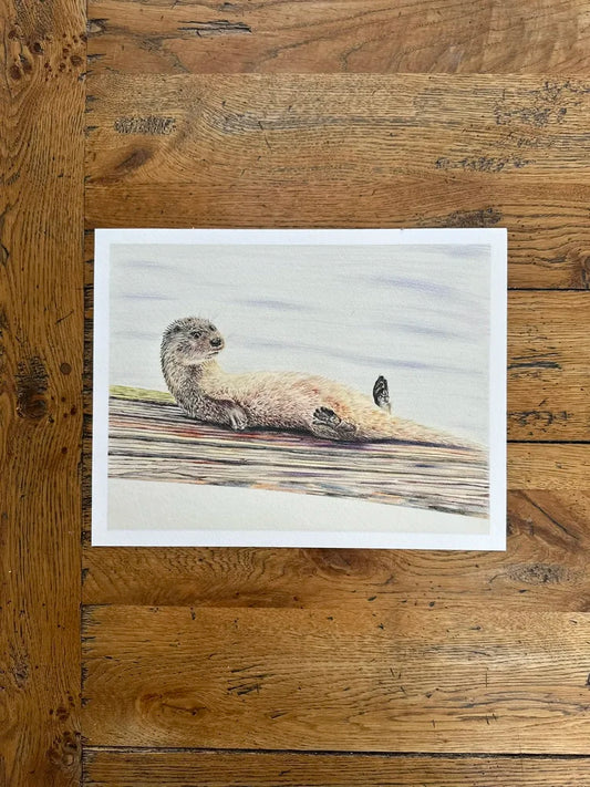 "Otterly Laid Back" – Otter Portrait Art Print | Limited Edition Wildlife Drawing